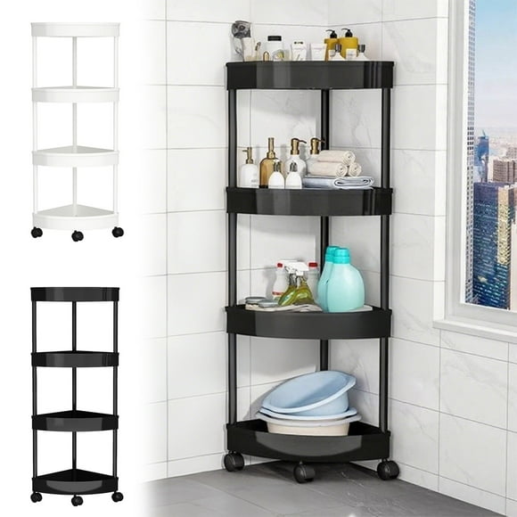 Sentmoon Corner Shelves Corner Bookshelves Bathroom Corner Storage Shelf organizer with Detachable 4 Tiers Rolling Wheels and Drainage Holes for Corner Storage