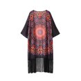 Vintage Women Chiffon Kimono Cardigan Geometric Print Fringed Tassels