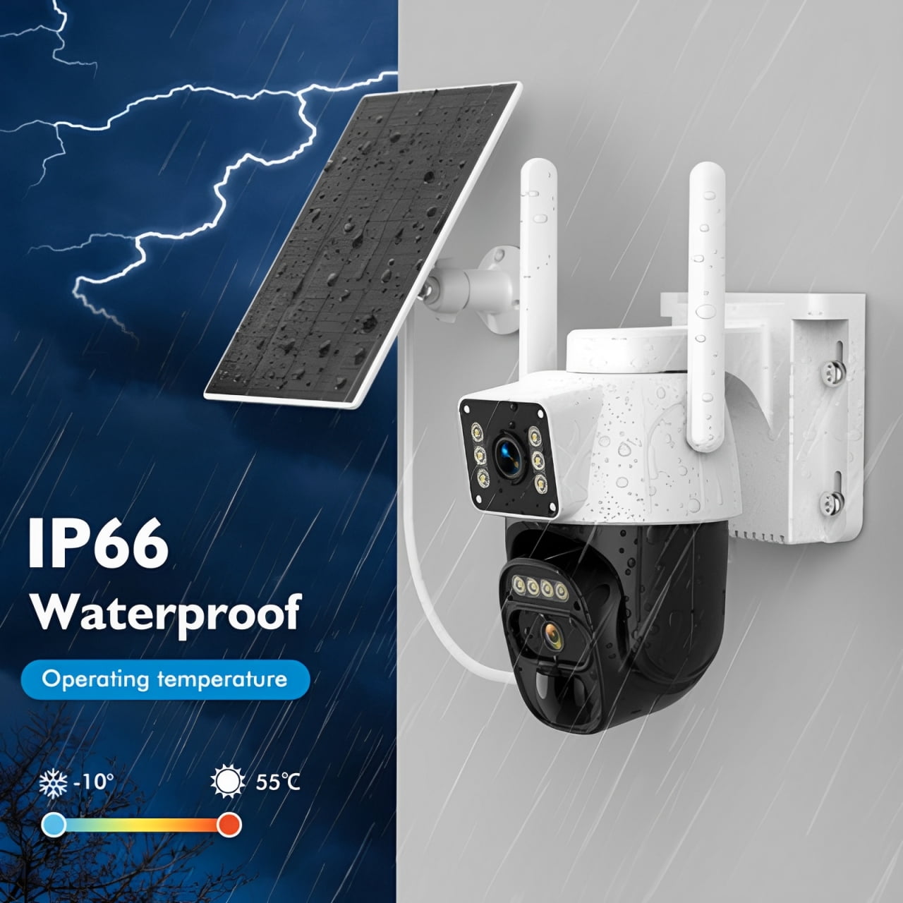 Hawkray Solar Security Camera - 360° Dual Lens,5G/2.4G WIFI,Spotlight/siren Alarm,3mp Color Night Vision,3mp Color Night Vision,IP66 waterproof,8000mAh