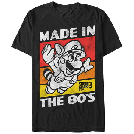 fifth sun nintendo raccoon mario made in the 80's mens graphic t shirt,black,small
