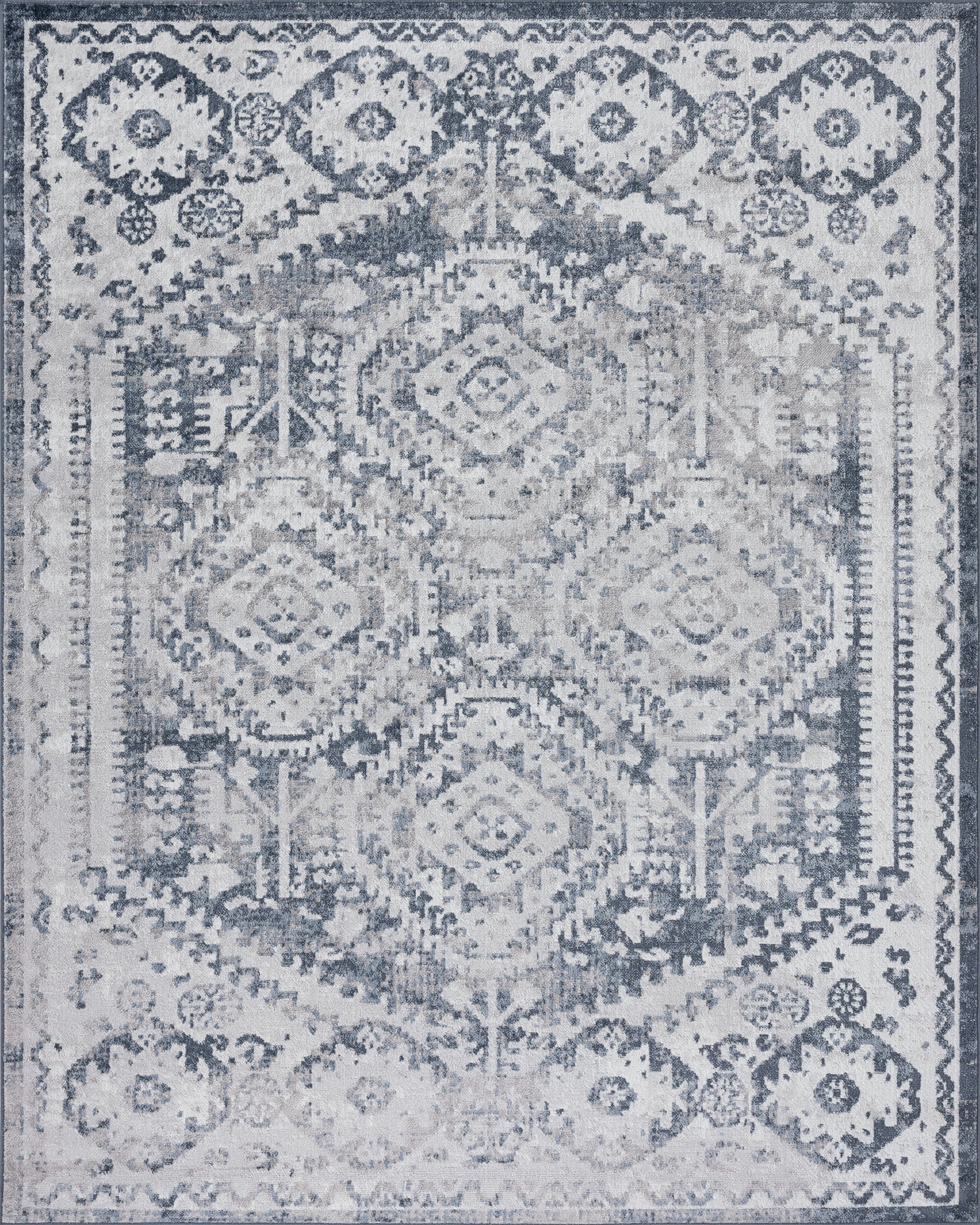 Bliss Rugs Vintage Traditional Geometric Area Rug, Indoor Rugs for Living Room, Dining Room, Bedroom | Blue, 5' x 7' (5'3''x7'3'')