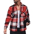 thumbnail image 1 of Chaqueta tipo camisa a cuadros de manga larga para hombre Chaqueta informal con botones y cuello vuelto a la moda con bolsillo Rojo XXL, 1 of 5