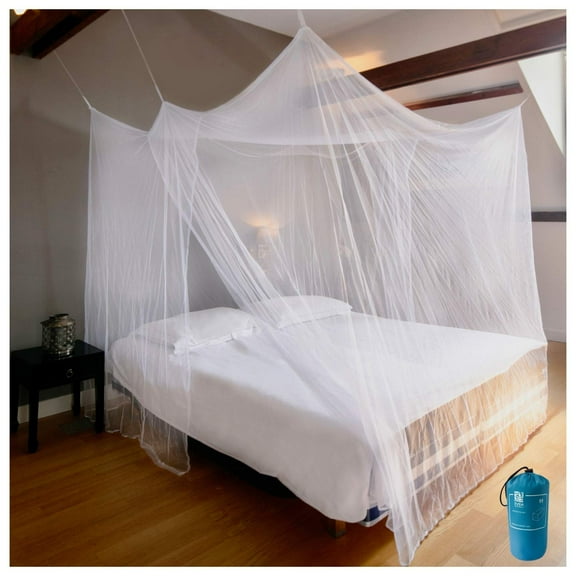 EVEN NATURALS Luxury Mosquito Net for Bed Canopy, XL Tent, Double to King, Camping Screen House, Finest Holes Mesh 300, Square Netting Curtain, 2 Entries, Easy to Install, Hanging Kit, Storage Bag…