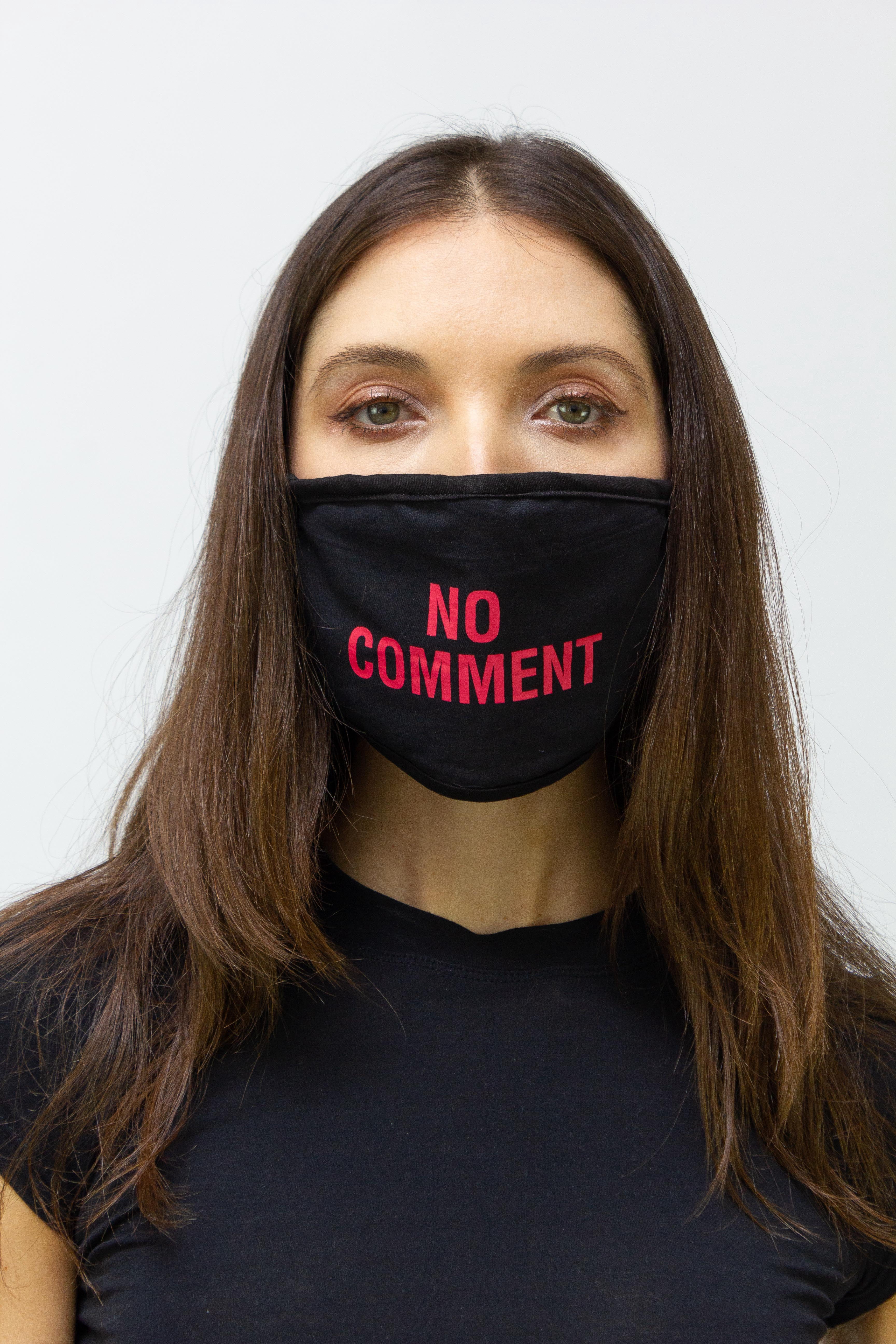 2 PACK 'NO COMMENT' FACE MASK COVERING SET- 1PC BLACK/RED AND 1PC BLACK/WHITE