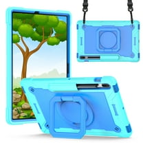 Dteck Shoulder Strap Case for Samsung Galaxy Tab S7 FE SM-T730/T736B 12.4-inch 2021,Shockproof Rubber Heavy Duty Hybrid Kids Friendly Protective Drop-Proof Handle Kickstand Cover,Aqua Blue