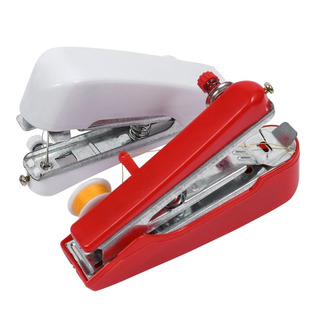 OULII 2Pcs Small Portable Sewing Machine Red Plastic and Metal for Emergency Sewing and Repairs