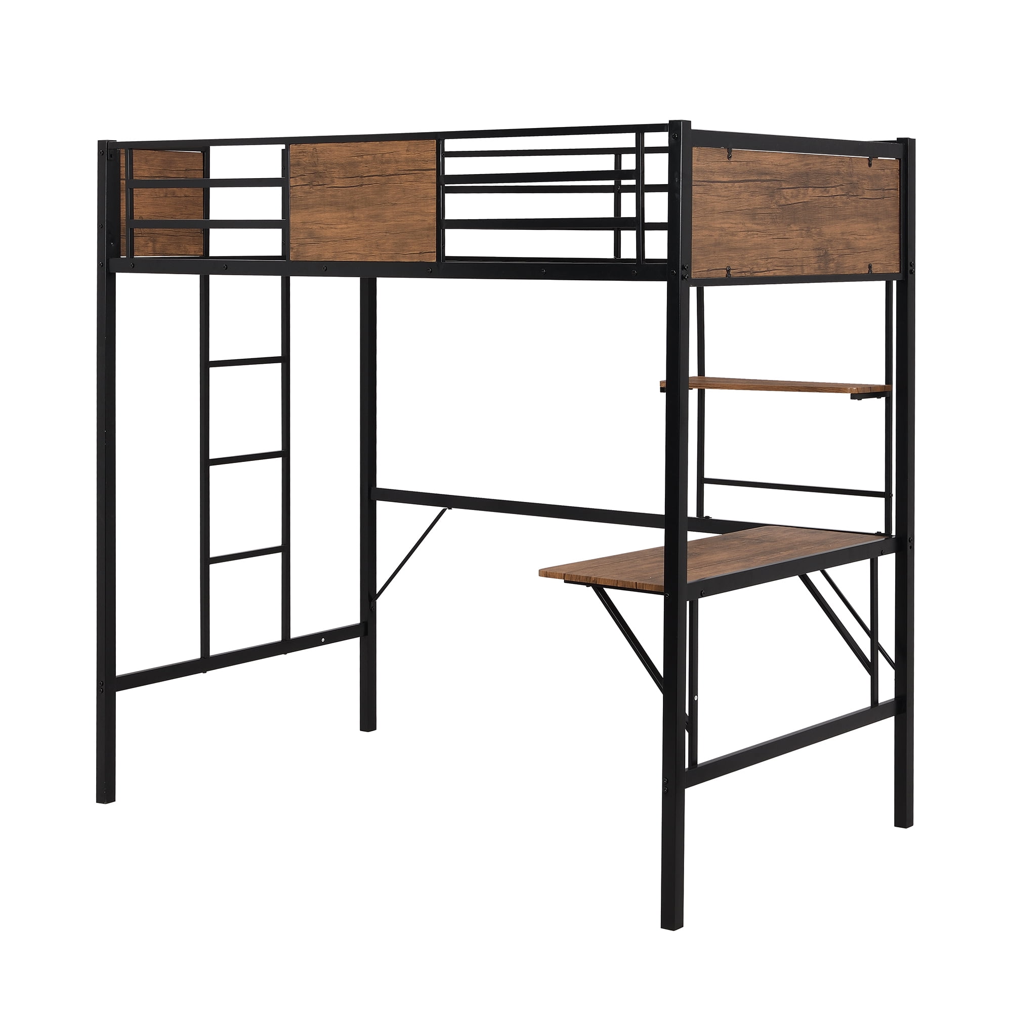 Twin Size Loft Bed with Desk, Pine Wooden Loft Bed, Loft Bed with