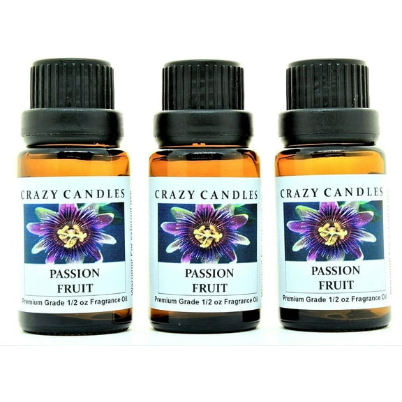 Crazy Candles Passion Fruit 3 Bottles 1/2 Fl Oz Each (15ml) Premium Grade Scented Fragrance Oil (Guava-Like Aroma with Florals) Made in USA