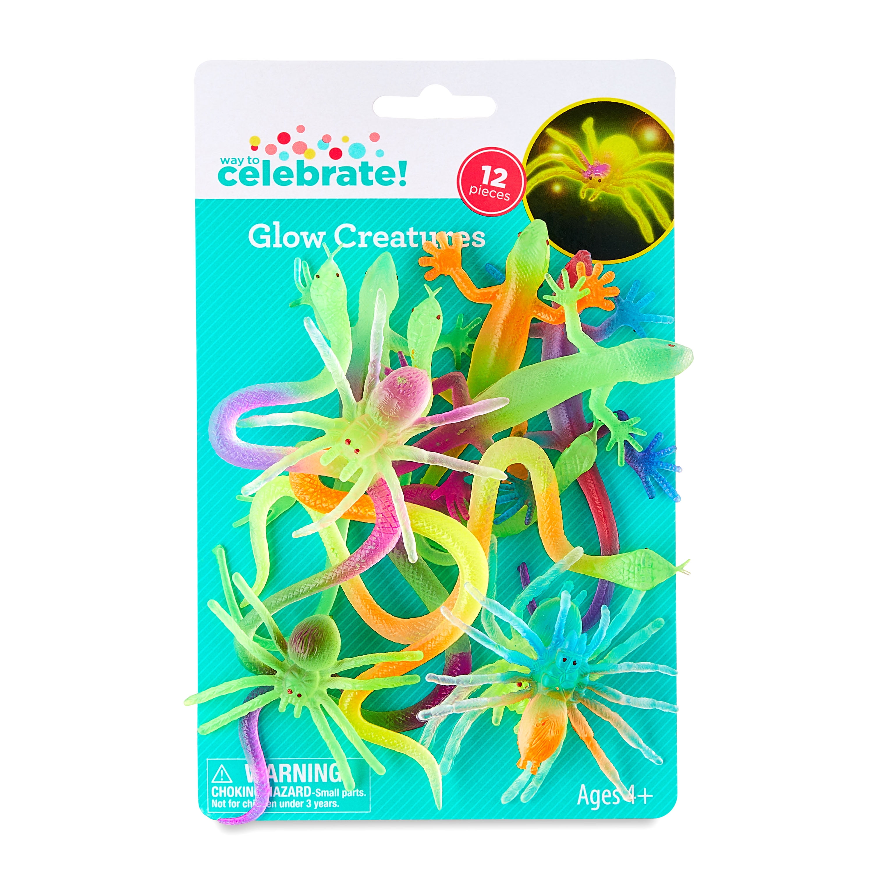 (4 pack) Assorted Color Glow Creatures Party Favors, 12 Count, by Way To Celebrate
