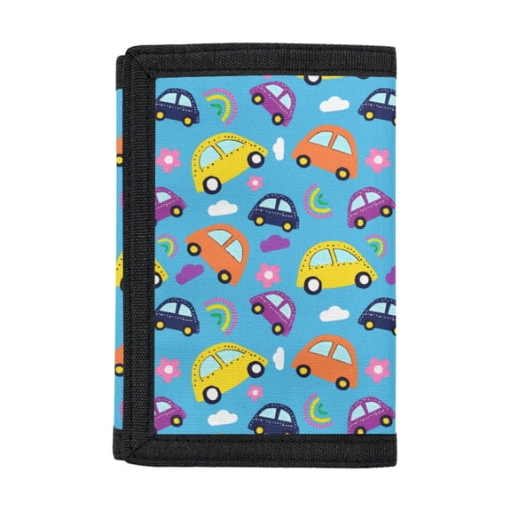 FUIALDOLG Cute Cartoon Cars Trifold Pouch, Stretch Polyester Youth Wallet for Outdoor Sports, Waterproof Large Capacity Children's Wallet