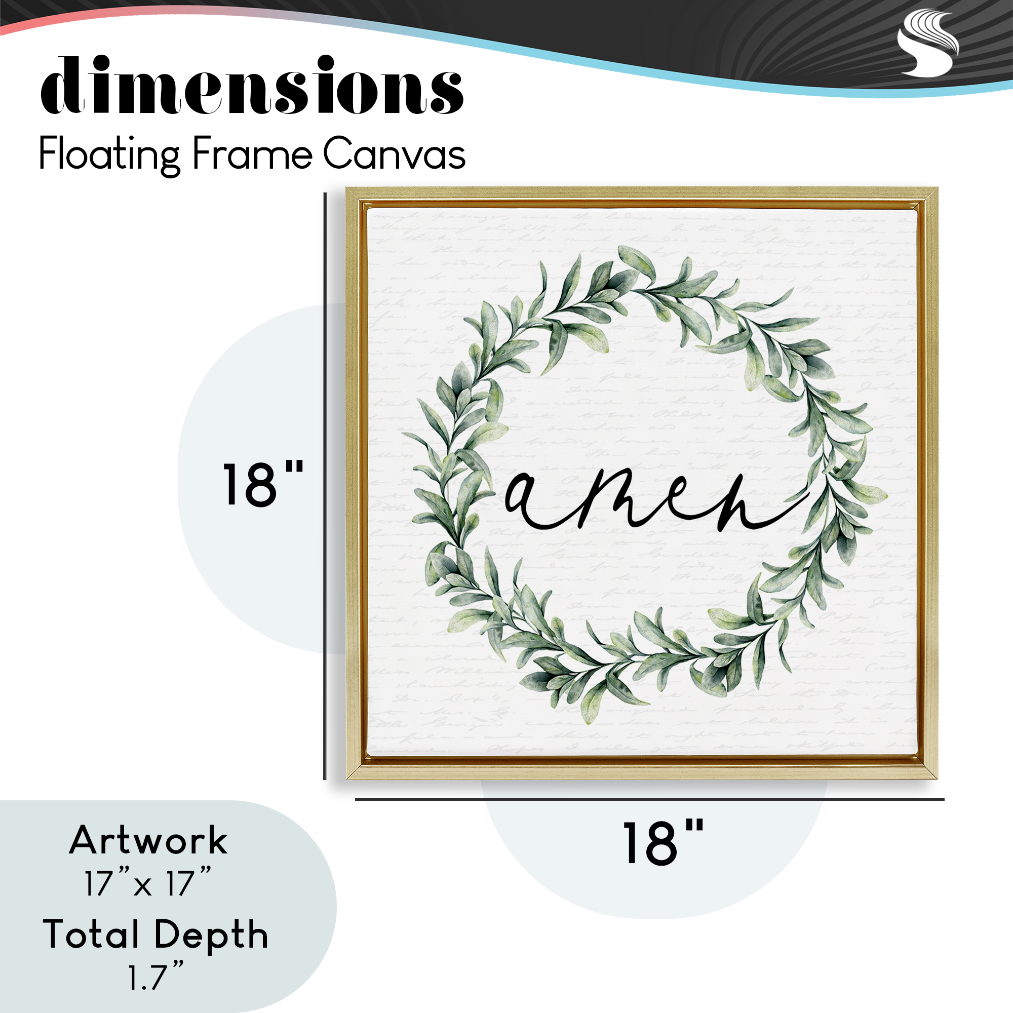 Amen Botanical Wreath & Script Gold Framed Floater Canvas Wall Art, design by Lettered and Lined