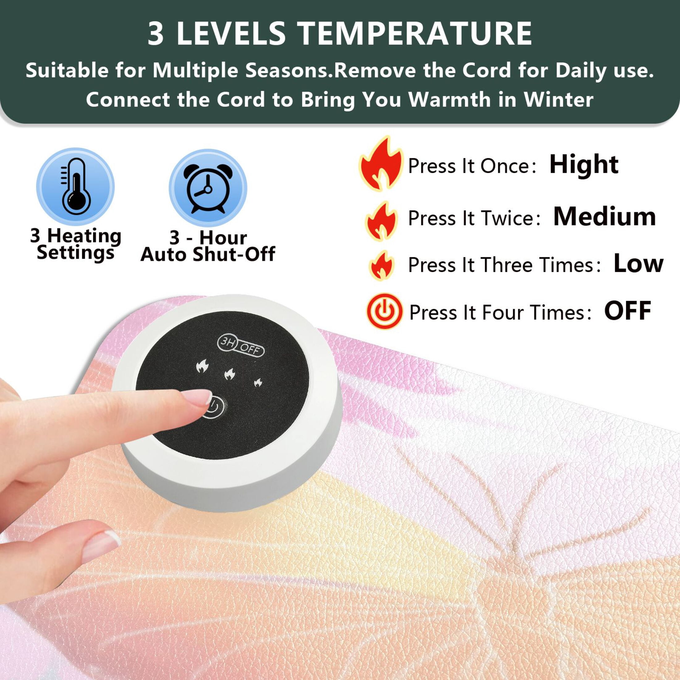 Large Heated Desk Mat Mouse Pad 31.5"x13"PU Leather Graphene Heating Desk Warmer with 3 Temperature Settings 110V US Plug Non-Slip Warm Pad for Home, Office, and Gaming Rainbow Pastel Butterfly Dance
