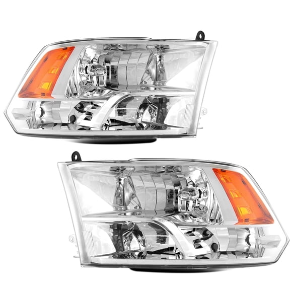 Headlights Assembly for 2009-2018 Dodge Ram 1500 2500 3500 Chrome Quad Headlamps