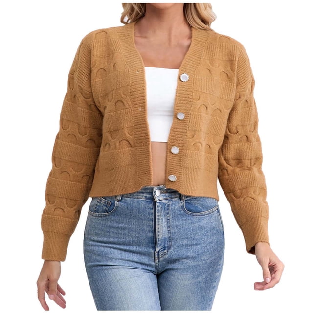 Cardigan Tricoté pour Femmes à Manches Longues Veste Chandail Automne Hiver Mode Vêtement Extérieur Confortable Décontracté Élégant
