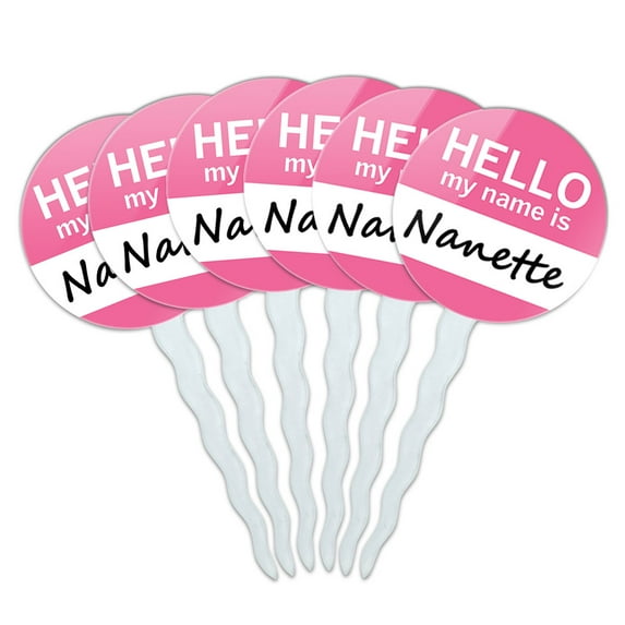 Nanette Hello My Name Is Cupcake Picks Toppers - Set of 6