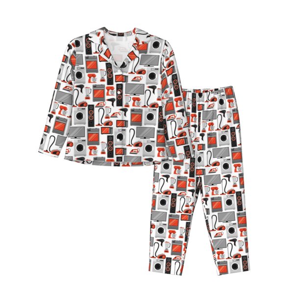 Balery Modern Life Conjunto de Pijama con Estampado para Mujer, Conjunto de Dos Piezas con Manga Larga, Ropa de Dormir Suave con Bolsillos, Pijamas Cómodos-XX-Large