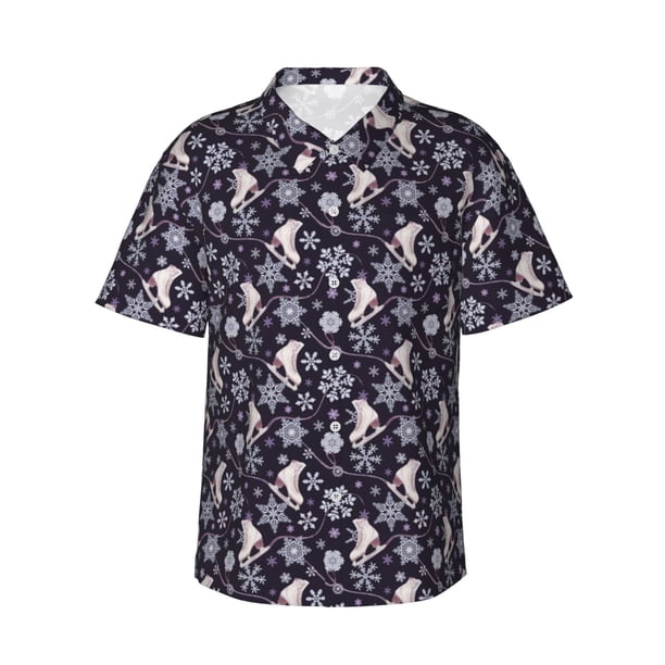 Balery Elegant ice skates snowflakes A Camisas hawaianas de manga corta para hombre, camisas playeras de corte holgado, camisas de vacaciones con botones,Medium