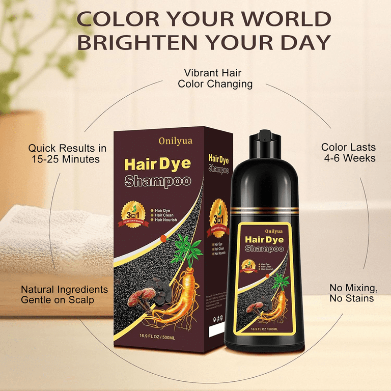 Hair Dye Shampoo 3 in 1, Long-Lasting Hair Color Shampoo with