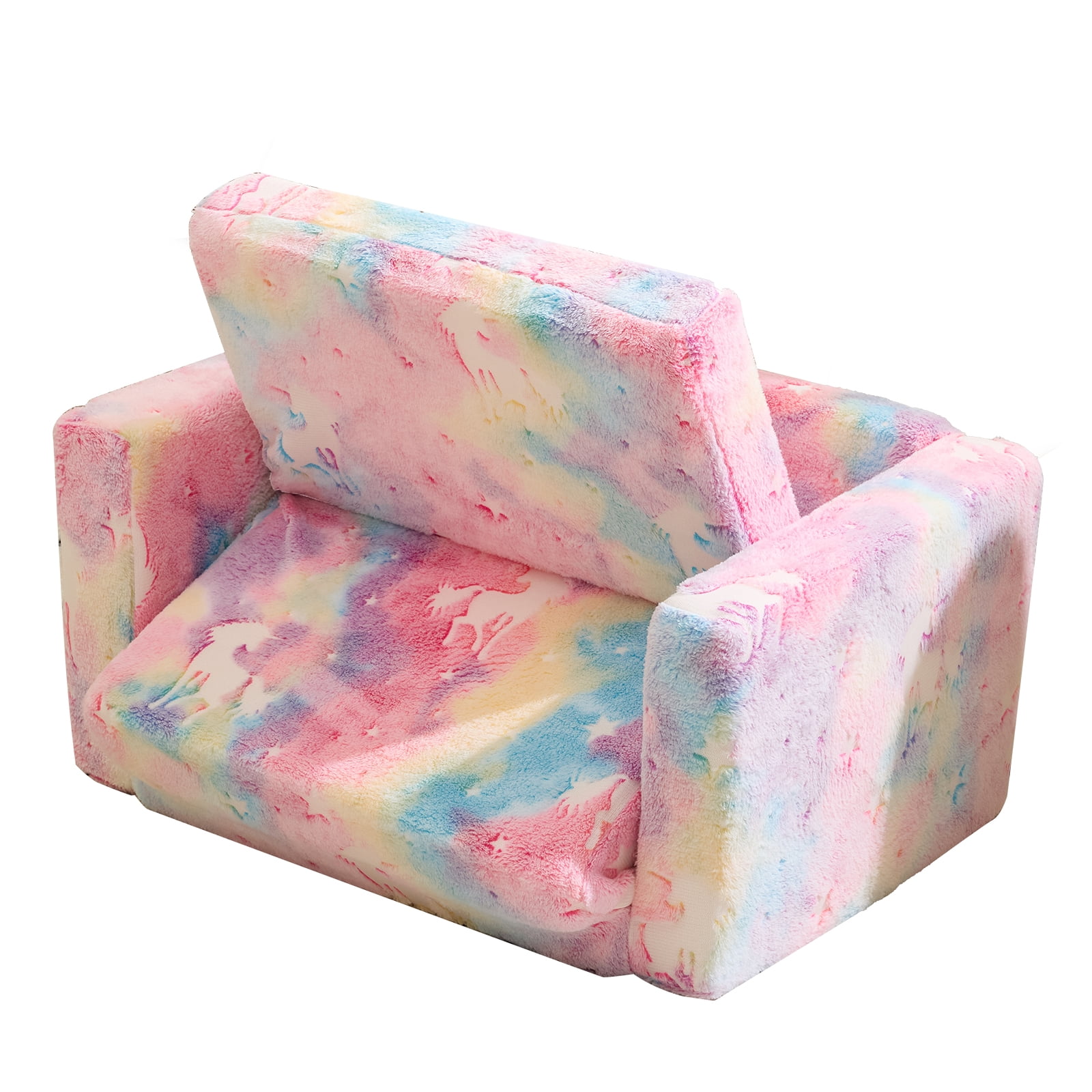 Glow-in-the-Dark Kids Foldable Sofa Bed All-Sponge Single Chaise Lounge Pink Unicorn Flannel