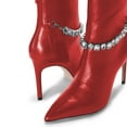thumbnail image 4 of FSJ Women Crystal Chains Pointy Toe Ankle Boots Back Zipper Stiletto High Heels Fashion Prom Party Booties Size 14 Red, 4 of 5