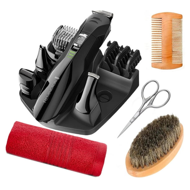 Recortadora Barba Remington PG6020B con accesorios cuidado de barba: piene+cepillo+tijeras+toalla facial