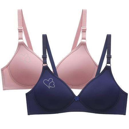 Blczomt No Underwire Womens Bras Clearance Under $5 Balconette Love Print Pink Comfort Bralettes Bra 2PC
