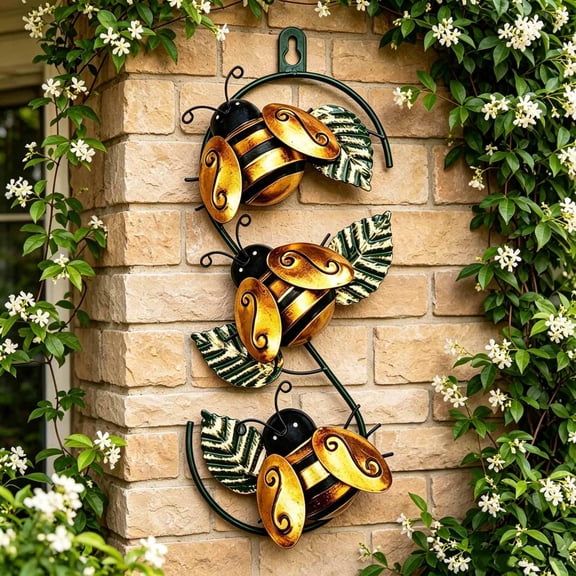 Gumesh Metal Ladybug Wall Art Decor, Insect Sculpture with Leaves,Weatherproof Metal Hanging Ornament for Outdoor Garden,Patio,Fence,Yard,Home Wall Decoration