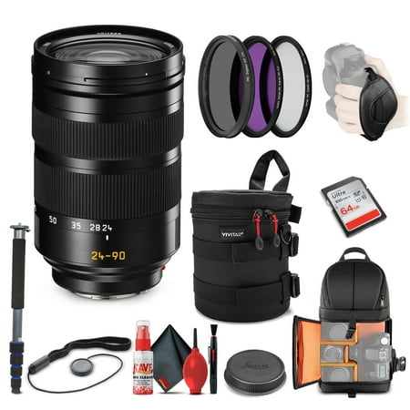 Leica Vario-Elmarit-SL 24-90mm f/2.8-4 ASPH. Lens (11176) + 64GB Memory Card + Padded Lens Case + Filter Kit + BackPack + Full Size Monopod + Cleaning Set + Cap Keeper + Hand Strap