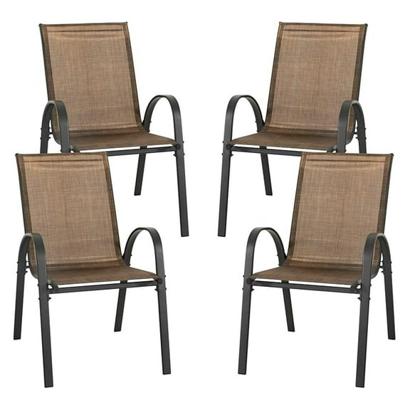 Patio Dining Chairs Set of 4, Outdoor Stackable Chairs High Back, Textilene Patio Furniture, Metal Frame Garden Chairs for Backyard Deck, Brown