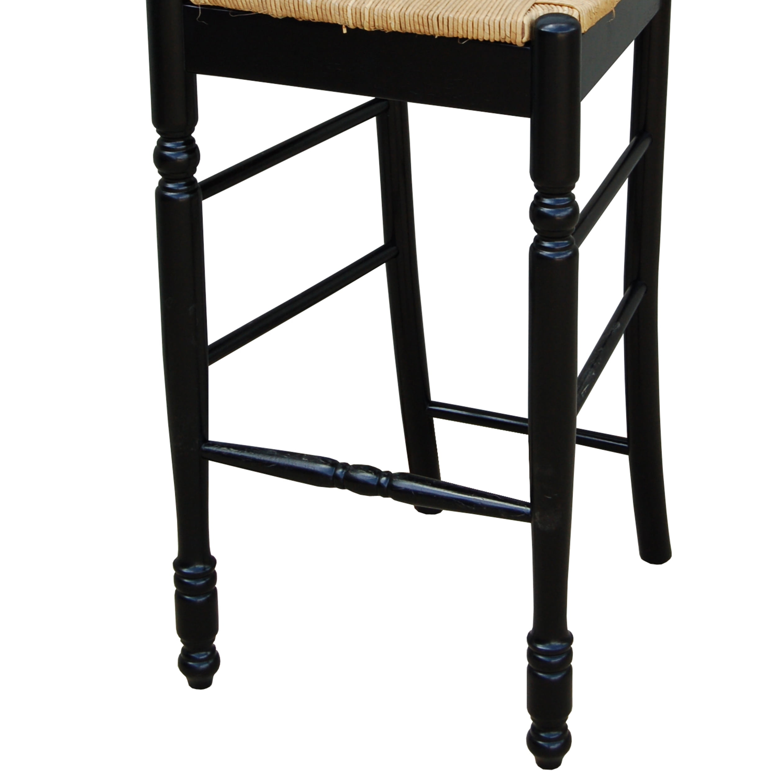 TMS 30" Indoor Ladder Back Bar Stool with Rush Seat, Set of 2, Black