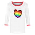 thumbnail image 4 of HKEJIAOI T-Shirts de Fierté pour Femmes Manches 3/4 Hauts Mois de la Fierté T-Shirt Graphique Arc-en-Ciel T-Shirt Rouge à Col Contrastant T-Shirt Blanc, Rouge G, 4 of 4