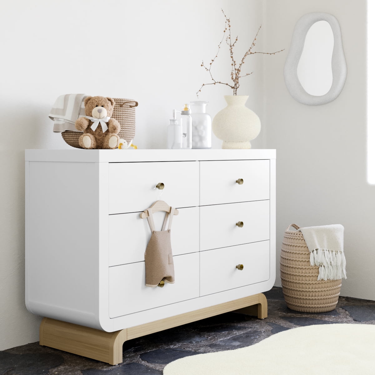 Art of Nursery by Storkcraft Santorini 6 Drawer Nursery Double Dresser, White with Driftwood