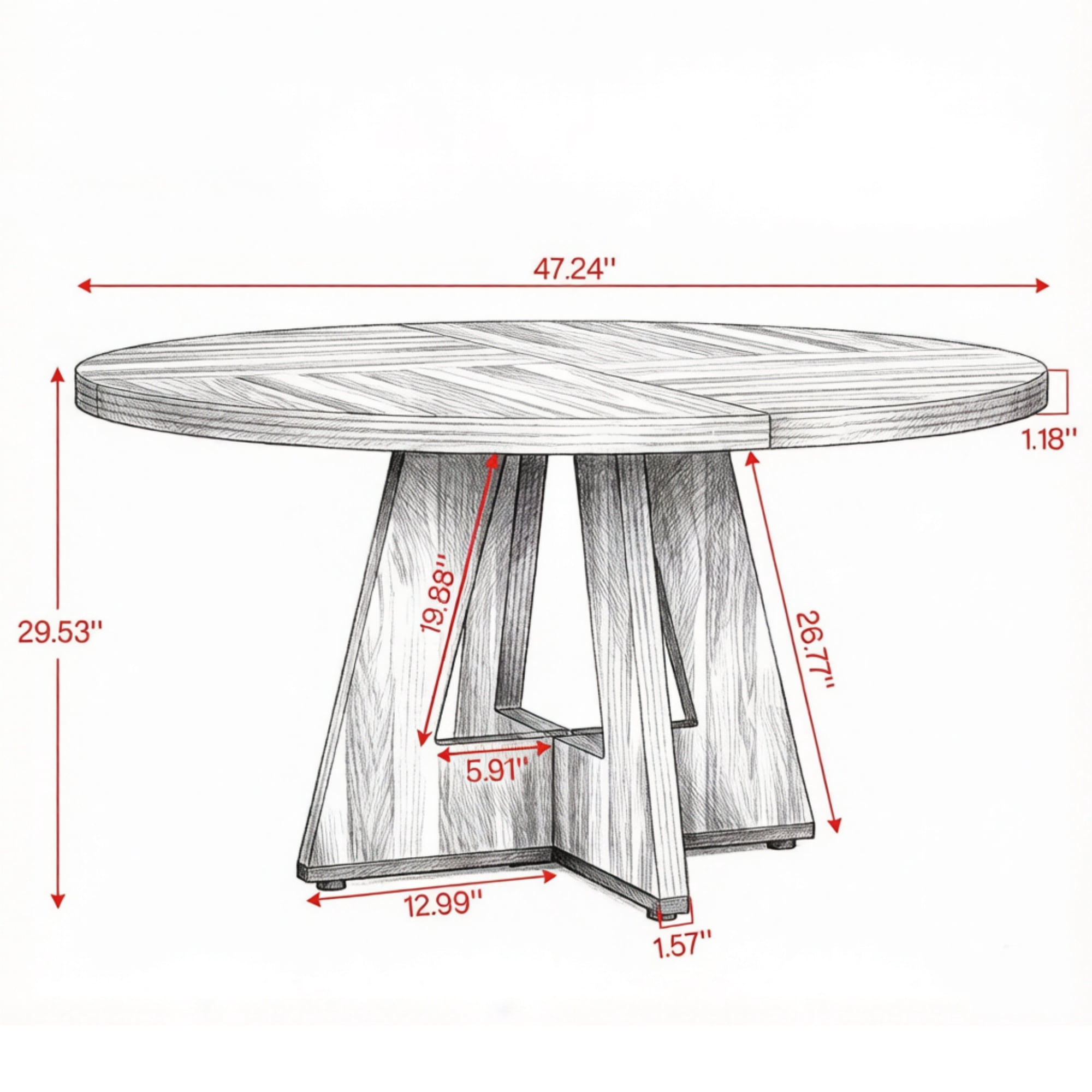 Farmhouse Round Dining Table, 47-Inch Tabletop, Seats 4, Rustic Brown