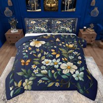 Castle Fairy Floral Flying Butterfly 3 Pieces Queen Comforter Set for Teens,Retro Vintage Aesthetic Ultra Soft Bedding Sets,Spring Garden Flowers Blossoms Bedding Comforter Set Breathable