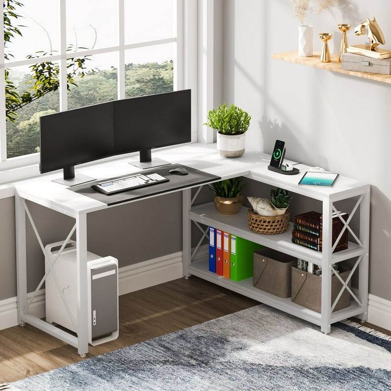 Tribesigns L Shaped Computer Desk With Reversible Storage Shelves,  Industrial Corner Desk Writing Study Table For Home Office Workstation,  White - Walmart.Com