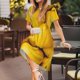 thumbnail image 3 of Balery Ripe Yellow Lemon Vestidos sueltos de manga corta para mujer, vestidos de verano 2025, vestidos casuales de corte A con vuelo., 3 of 6