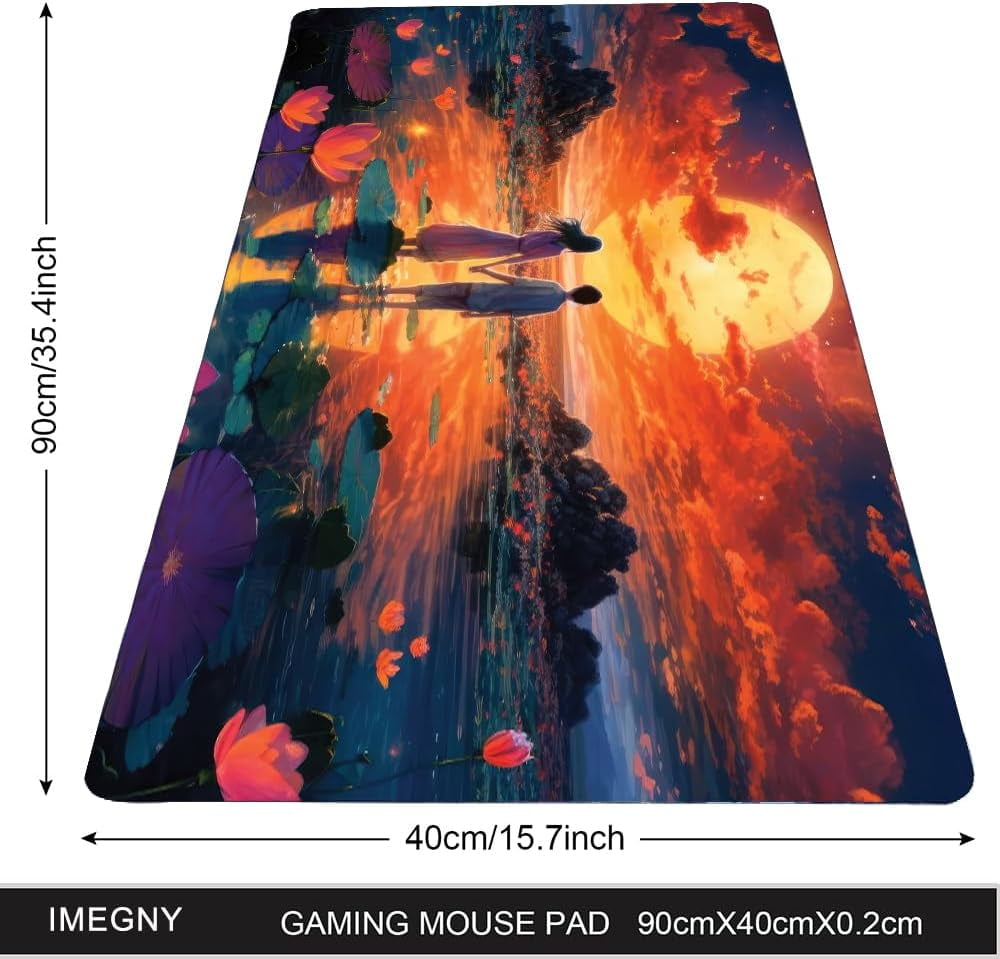 Large Gaming Mouse Pad, Extended XXL Desk Pad & Non-Slip Rubber Mat for Mice and Keyboard with Stitched Edges （90x40 carneon032）