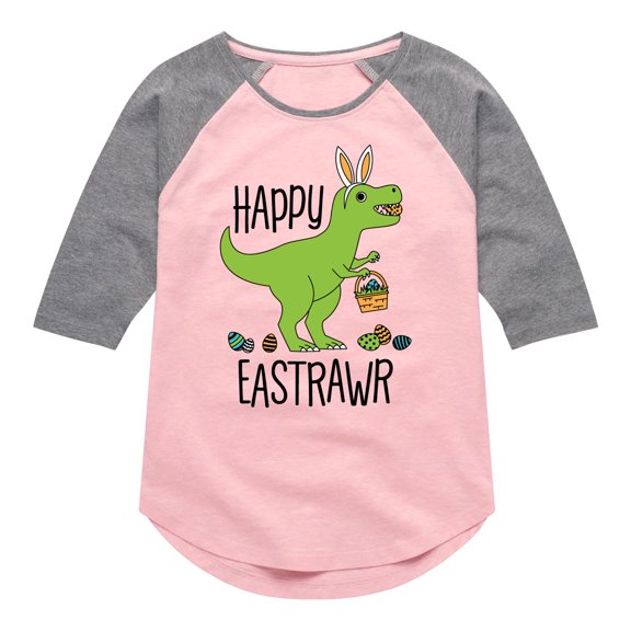 Instant Message - Happy Eastrawr - Toddler And Youth Girls Raglan Graphic T-Shirt