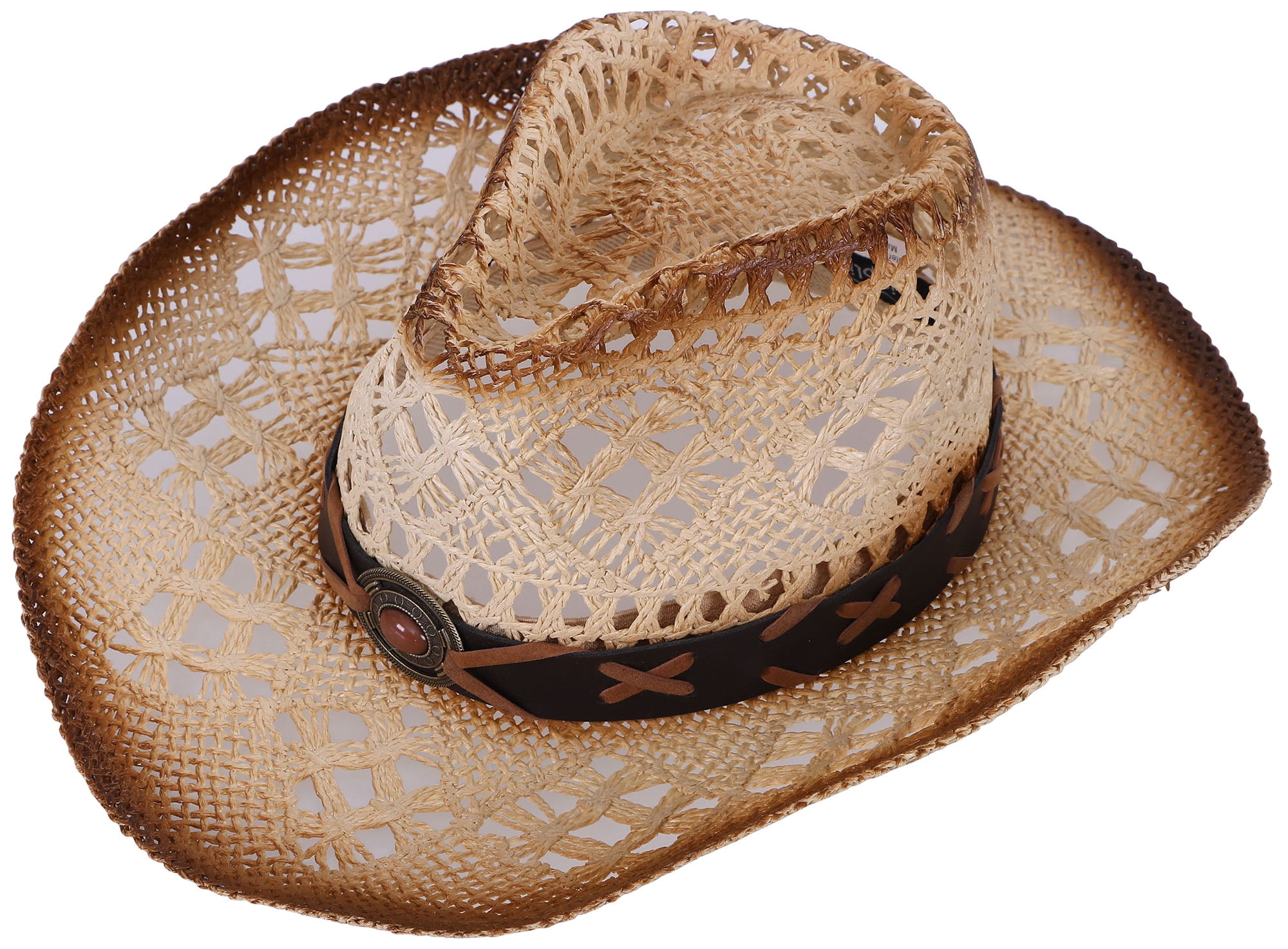 Men's & Women's Western Cowboy / Cowgirl Straw Hat Natural_Brown Bead