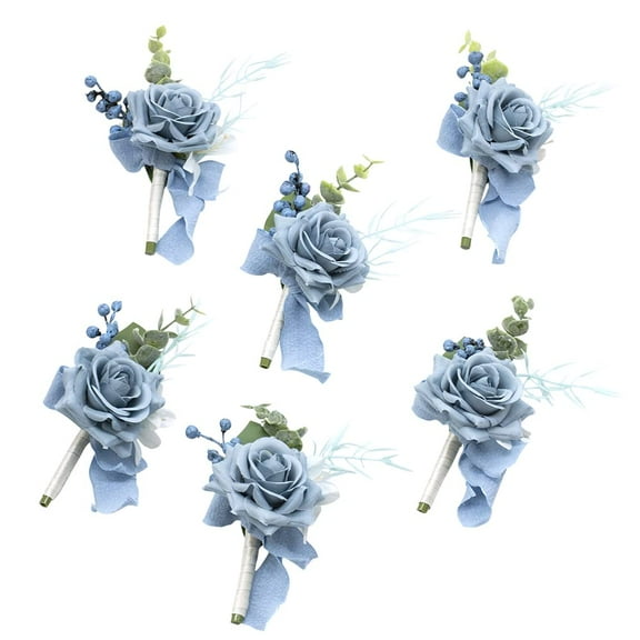Ansofi Dusty Blue Boutonniere for Men Set of 6 for Groom Best Man Groomsmen Artificial Flowers Boutonniere for Wedding Ceremony Anniversary Formal Dinner Party Fall Vintage Rustic Marriage Prom
