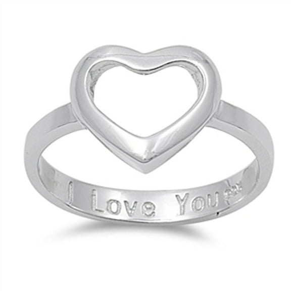 Women's I Love You Cutout Heart Ring .925 Sterling Silver Band Jewelry Female Male Unisex Size 10