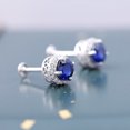 thumbnail image 6 of Lab Created Blue Sapphire Stud Earrings with Moissanite Halo - 6 mm - AAAA Quality, 925 Sterling Silver, 6 of 9