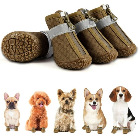 4Pcs Dog Shoes for Small Dogs  Waterproof Dog Boots Paw Protector for Hot Pavement Winter Snow  Dog Booties with Reflective Strips Anti-Slip Sole for Hardwood Floors Outdoor Walking