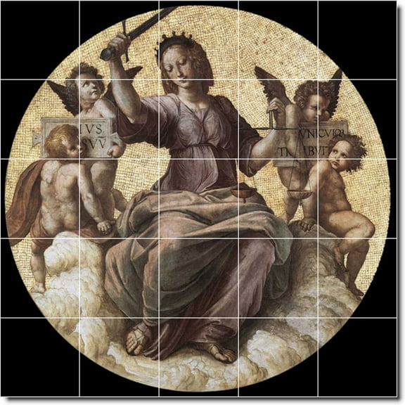 Ceramic Tile Mural-Raphael Religious Floor Tile Mural 30. 21.25" w x 21.25" h using (25) 4.25 x 4.25 ceramic tiles