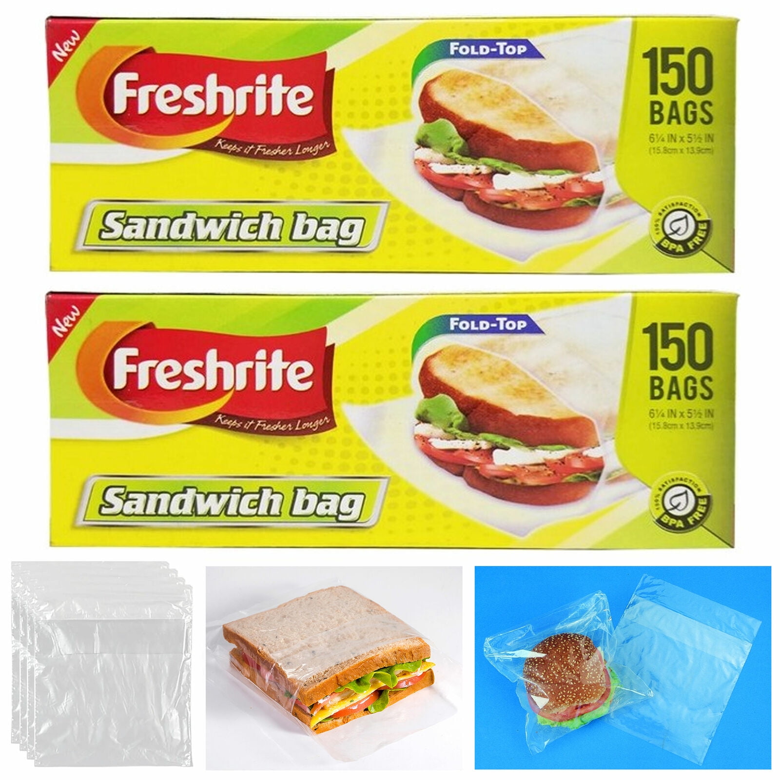 300 Fold Top Sandwich Bags Lunch Treat Baggies Snack School Plastic