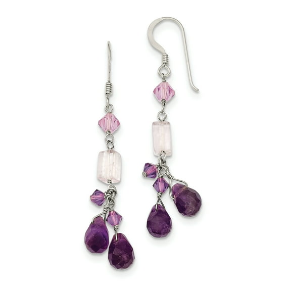 Primal Silver Sterling Silver Amethyst/Lavender Quartz/Crystal Combination Earrings