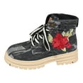 thumbnail image 6 of Denim Embroideried Chunky Combat Boots for Women Retro Fall Flower Casual Lace up Fashion Sneakers Ankle Booties Black Size 6.5, 6 of 7