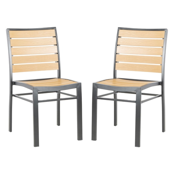 SAFAVIEH Koda Outdoor Stackable Patio Chair, Black/Brown, Set of 2