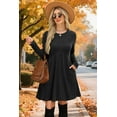 thumbnail image 2 of Women Rib-Knit Sweater Dress for Spring & Autumn - Round Neck, A-Line Midi Umbrella Skirt, Regular Sleeves, Black, S-3XL, 2 of 7