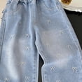 thumbnail image 6 of Toddler Girls Bow Embroidered Jeans Elastic Waist Pull-on Denim Culottes Wide Leg Trousers for Casual Play, 1T-12Y, 6 of 8
